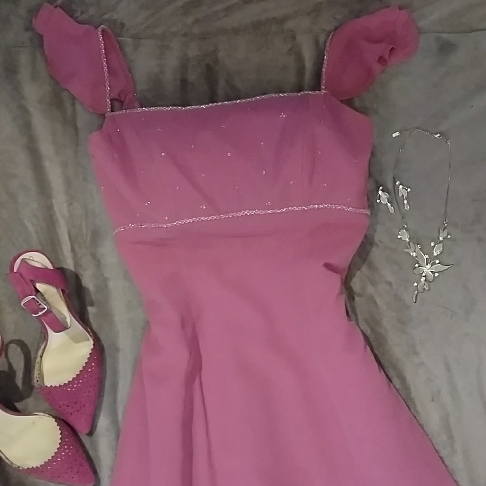 Pink sequined gown / cut it short & cute. - Picture 2 of 8